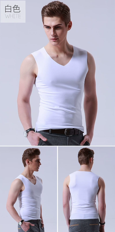 Áo liền quần nam lụa lụa modal cotton mùa hè vai rộng V-cổ không tay áo thun bó sát thể thao - Áo vest cotton vest khoác nam