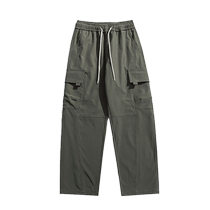 Boys winter military green overalls mens straight pants autumn and winter loose pants casual pants velvet thickened trousers