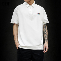 Good mens white polo shirt mens short sleeve ins Tide brand Hong Kong style original mens 2021 new summer T-shirt half sleeve
