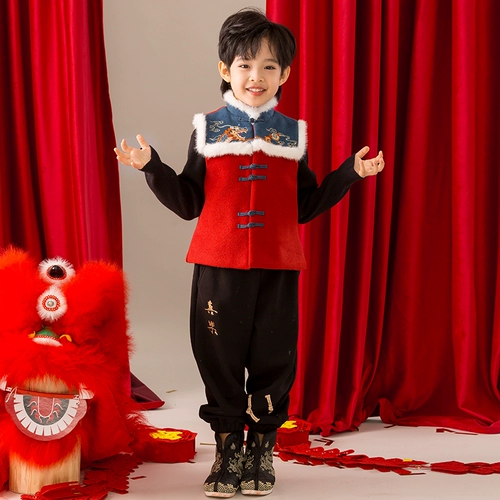 Зимний костюм мальчика цветочника, детское ханьфу, одежда для мальчика, китайский стиль