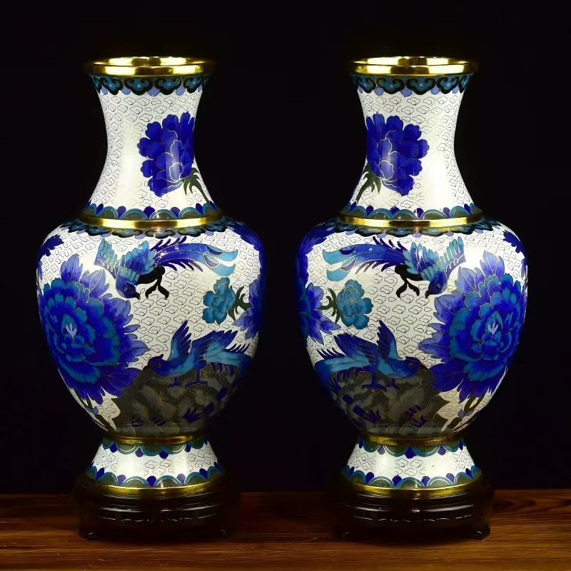 Beijing Cloisonné Vase 10inch Zhou Qili Pure Handmade Copper Filigree Enamel Gift Office Home Decoration Ornament