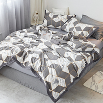  Minimalist Nordic style cotton 40 satin light luxury geometric printing webbing style double bed four-piece bedding
