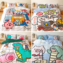  Large version of cartoon comics 40 cotton four seasons single double girl heart quilt cover sheets bed sheet three or four-piece set