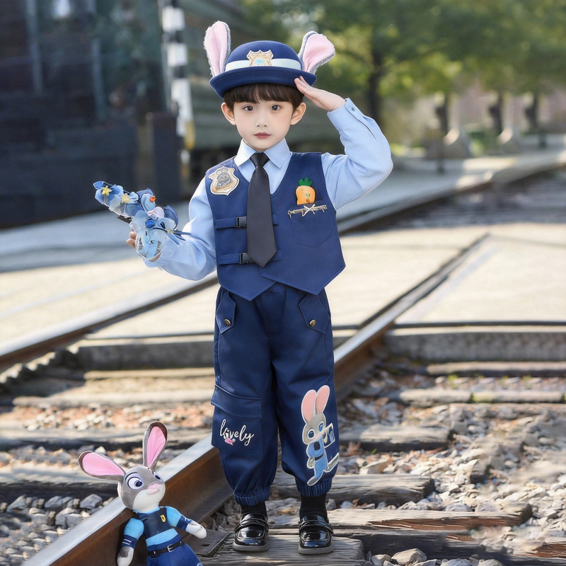 Children's Rabbit Police Officer Costume Boys' Outfit Spring 2026 New Zootopia Little Girl Judy Police Officer Costume