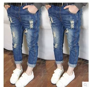 Mùa thu 2018 phiên bản Hàn Quốc mới của quần denim trẻ em nam và nữ thời trang quần jeans ống đứng hoang dã