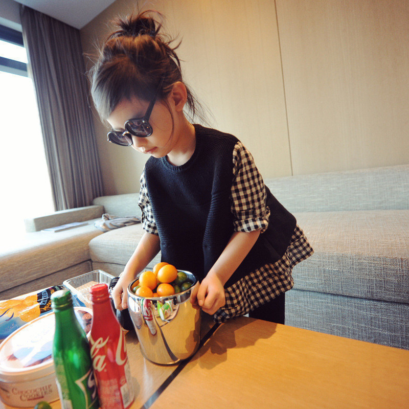 2021 autumn edition fake two girls knitwear temperament children sweater skirt college cute fake two 0339