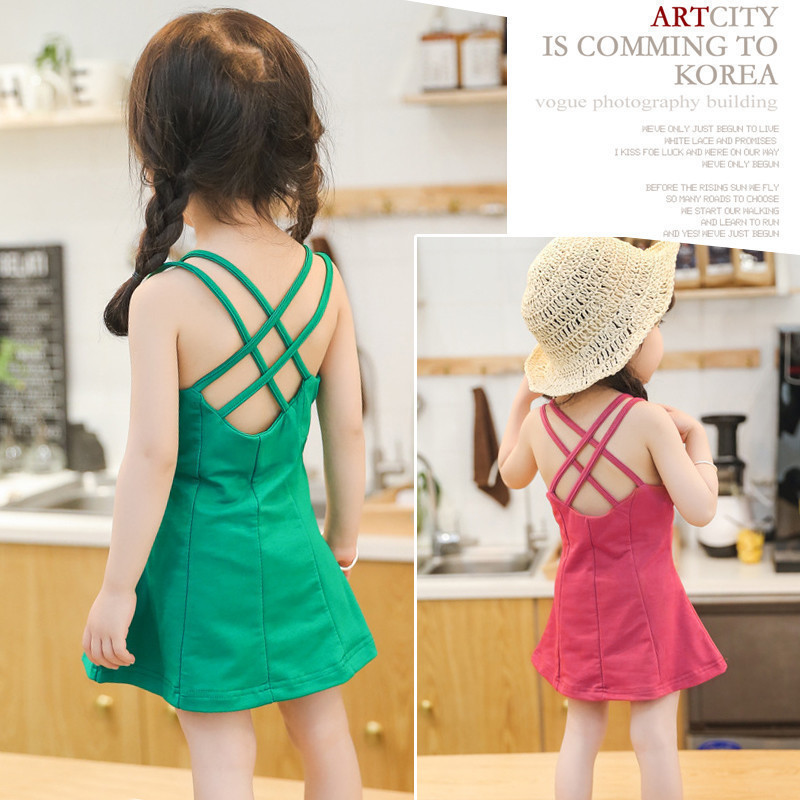 2022 summer wear new style girls solid color suspender dress baby girl beach skirt casual fashion princess skirt 4089