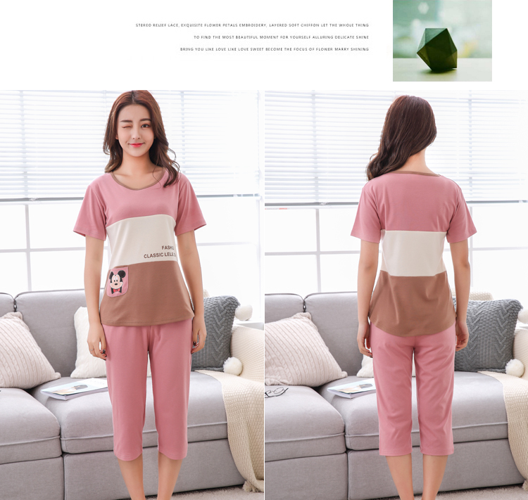 Đồ ngủ mùa hè của phụ nữ cotton ngắn tay cắt quần mùa hè phụ nữ kích thước lớn phù hợp với phần mỏng cotton dịch vụ nhà hai mảnh bộ đồ mặc nhà mùa hè cotton