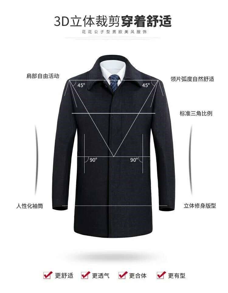 花公子秋冬羊绒毛呢大衣男中老年中长款风衣爸爸装羊毛尼子外套详情15