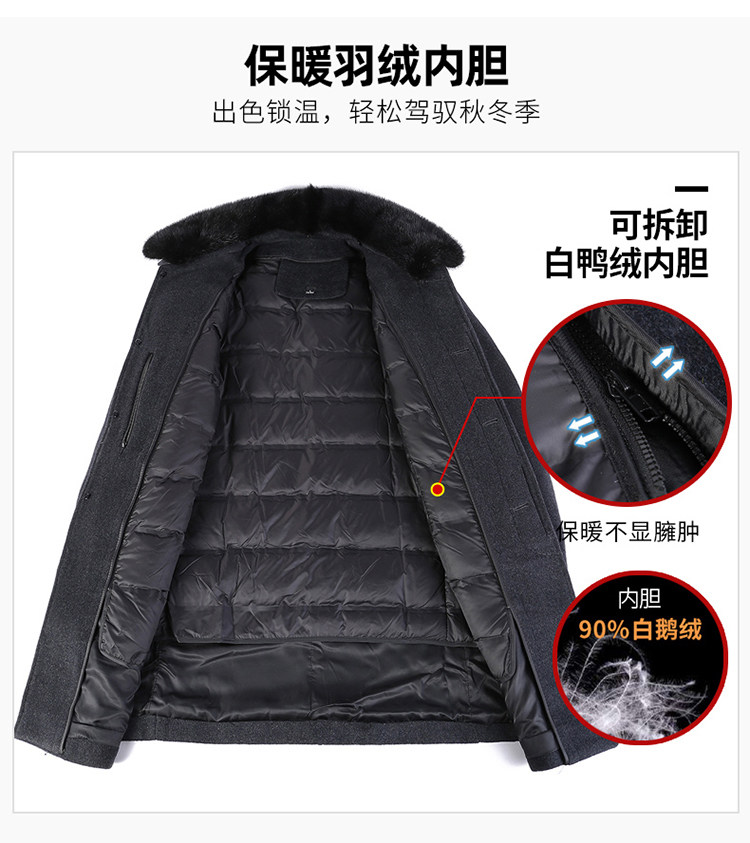 花公子秋冬羊绒毛呢大衣男中老年中长款风衣爸爸装羊毛尼子外套详情42