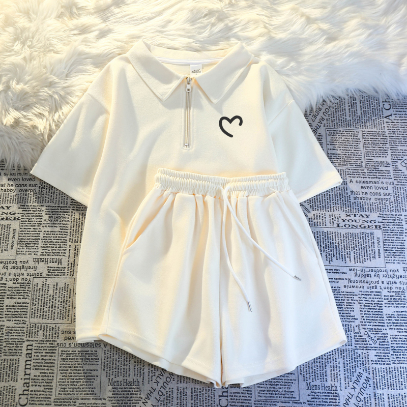 2025 Summer New Loose-Fitting Sportswear Set for Women, Casual Running, Student, Petite, Short-Sleeved Shorts Two-Piece Set