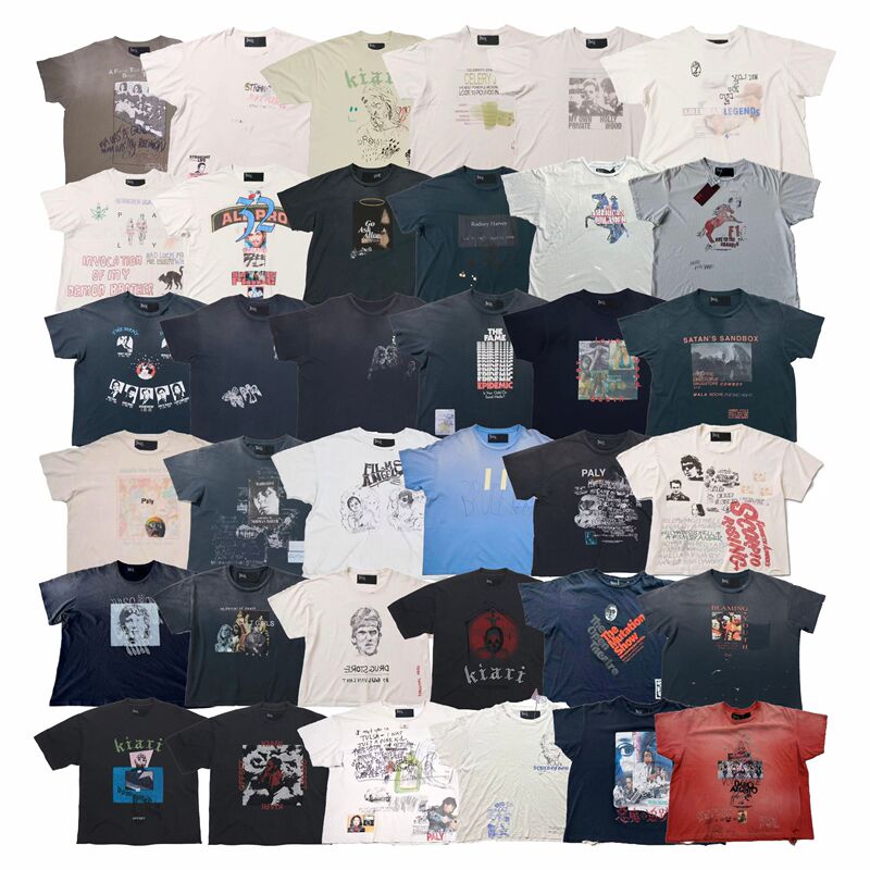 Paly Hollywood 26Ss American High Street Niche Vintage Washed Distressed Short-Sleeved T-Shirt for Men and Women Trendy