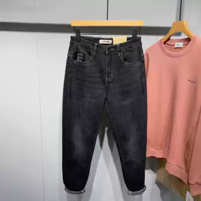 2021 autumn new men's Korean fashion black jeans Joker micro elastic loose simple pipe pants men