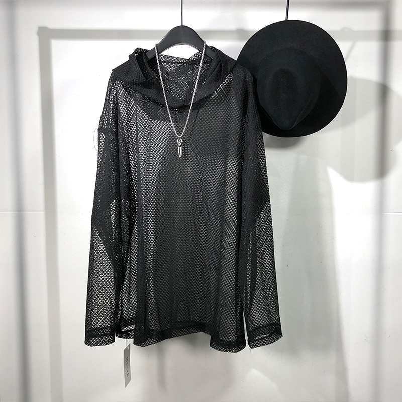 Original Spring and Summer Trendy Men's Dark Style Loose Hollow Mesh Trendy Brand Hooded Sweatshirt Street Style Hip-Hop Personalized Jacket Original Spring and Summer Trendy Men's Dark Style Loose Hollow Mesh Trendy Brand Hooded Sweatshirt Street Style Hip-Hop Personalized Jacket