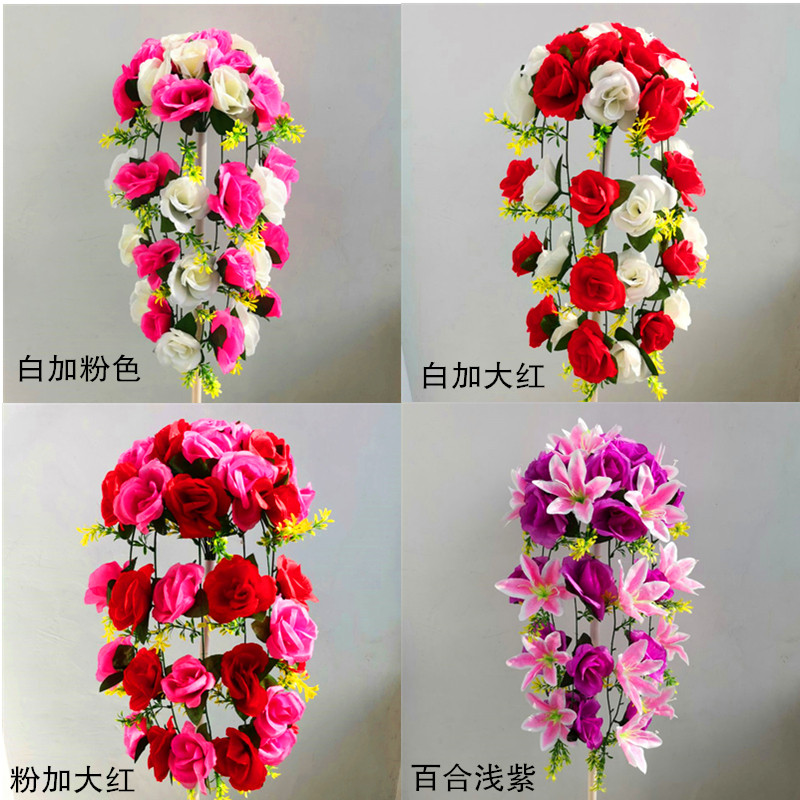 New 42 head road citation column flower head flower ball simulation rose flower opening celebration wedding Roman column lead road decoration-Taobao