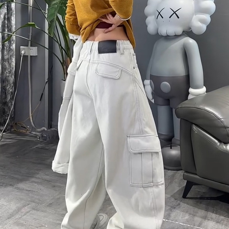 Plus-Size Fleece-Lined Thickened Scimitar Jeans for Women, 2025 Autumn and Winter White Work Pants, Slimming Straight-Leg Wide-Leg Pants