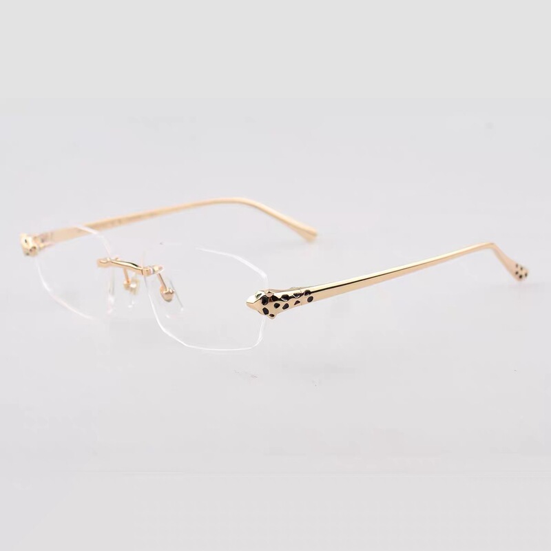 Zhang Wanyi's Same Style Leopard Head 24K Gold Rimless Glasses Frame for Men, Business Edge-Cut Anti-Blue Light Myopia Eyeglass Frame for Women Zhang Wanyi's Same Style Leopard Head 24K Gold Rimless Glasses Frame for Men, Business Edge-Cut Anti-Blue Light Myopia Eyeglass Frame for Women
