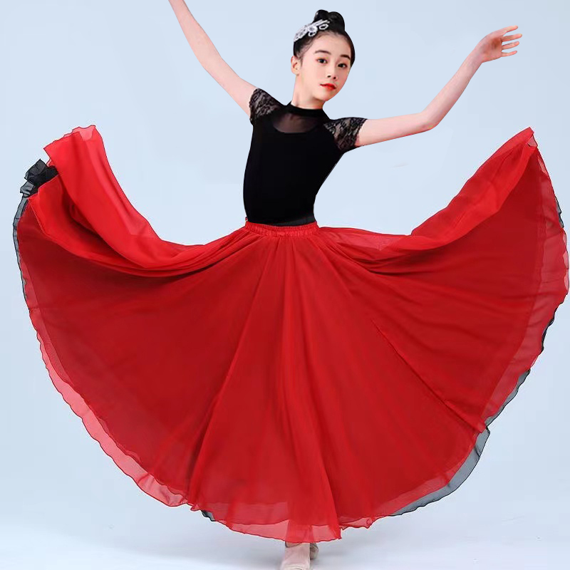 Dance Skirt with Large Flares, Jin Chenbu Dance 720-Degree Children's Classical Xinjiang Dance Performance Costume, Double-Layered Half Skirt for Girls