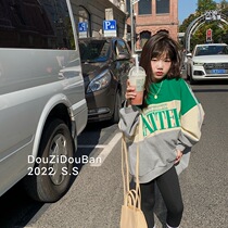 2022 Springtime New Pola Boy Dress Girls Alphabet Dressing for Long Paragraph Collible Loose Foreign Air Long Sleeve Hooded Sweatshirt