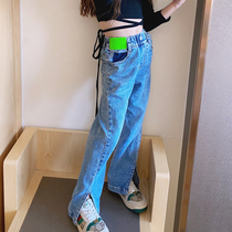 Girl Horn Jeans Spring Autumn 2021 Spring New Foreign Air Boy Clothing CUHK Child Casual Jeans Sub