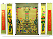 High 150cm hand-painted framed family Hall axis family genealogy hanging painting Zhongtang New year painting lineage picture hanging shaft