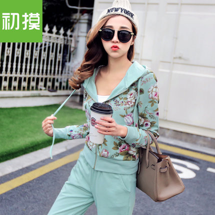 18秋装新款韩版大码印花运动服两件套春秋时