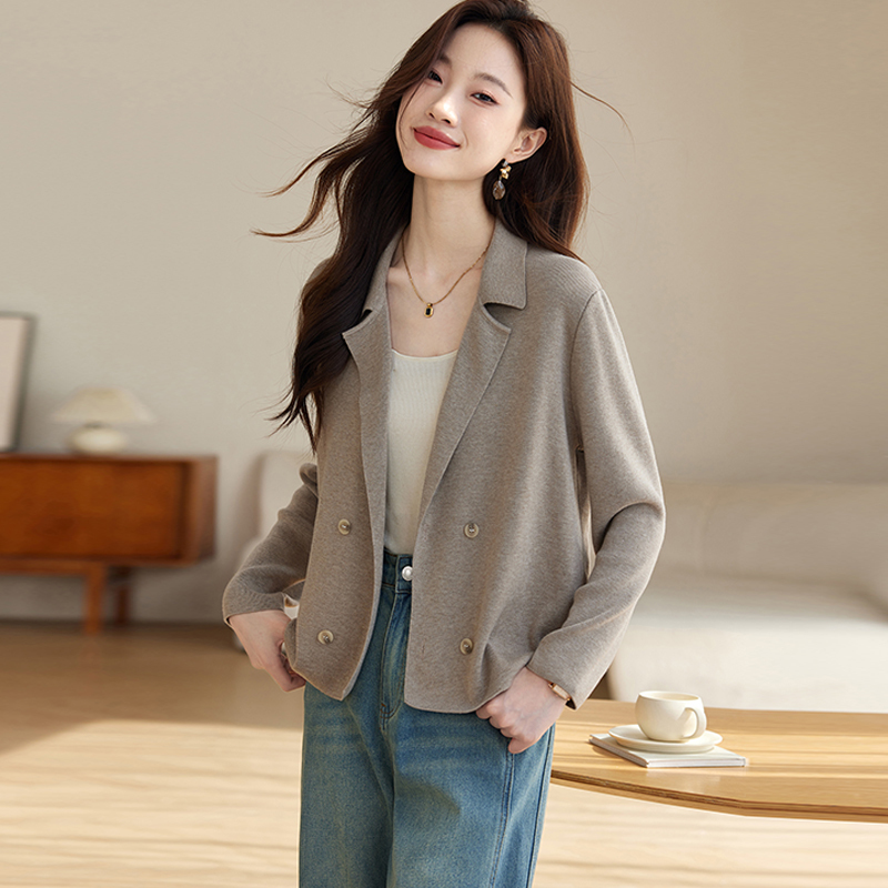 2025 Spring and Autumn New Casual Blazer Jacket for Women Korean Style Small Suit High-End Knitted Cardigan Outerwear
