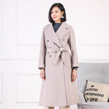 天轩商场同款女新中长款羊毛双面呢大衣高端双排扣大气TFDE486