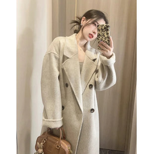 Двусторонное кашемировое длинное модное бархатное демисезонное шерстяное пальто, средней длины