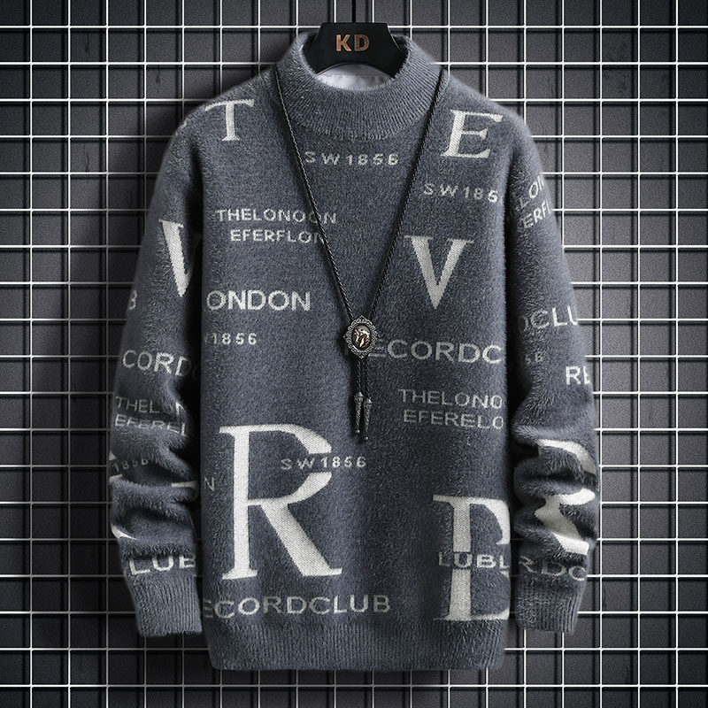 Male Great Boy Winter Clothing Thickened Imitation Mink Fleece Bottom Shirt 13 Year Old High School Junior High School Student Handsome 16 and a half high collar sweater