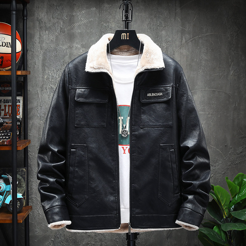 Boys big boy leather winter clothing 13 junior high school students big boy plus velvet jacket 11 thickening 18-year-old autumn and winter motorcycle 15 jacket