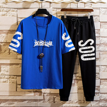 Summer sports two-piece short sleeve T-shirt 13 teenagers 14 junior high school students Big Boy mens clothing 12-15 year old boy