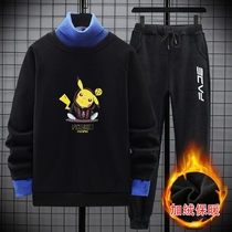 Fat big boy 18 youth trend autumn and winter clothing 16 Junior High School 12 boys plus velvet padded sweater set 15 years old