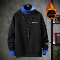 Boy high collar plus velvet sweater 2021 autumn and winter New 12-15 years old fat big boy personality warm thick top