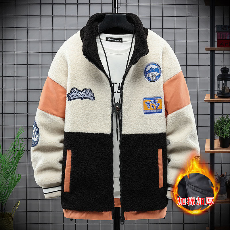 Boys lamb velvet coat autumn and winter cotton-padded coat 18 stand-up collar thickened Western style winter clothing fat big boy 12-15 years old 16 men's clothing