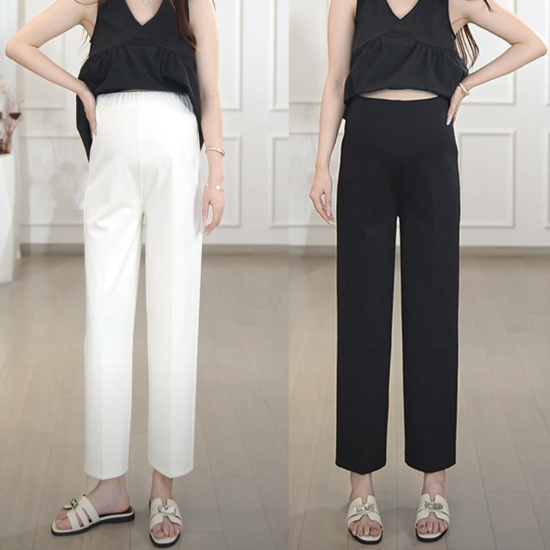 Maternity Trousers, Spring and Summer Elastic Straight Dad Trousers, Belly Support Trousers, Elastic Professional Cigarette Trousers, Women's Work Clothing Maternity Trousers