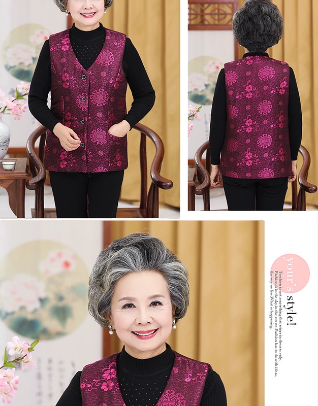 Áo khoác cotton cho phụ nữ trung niên và cao tuổi Phụ nữ mùa thu và mùa đông cộng với áo khoác nhung dày Vợ già áo ấm