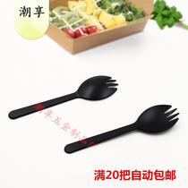 Disposable fork spoon One plastic long handle spoon Cake dessert Fruit salad fork Western takeaway spoon