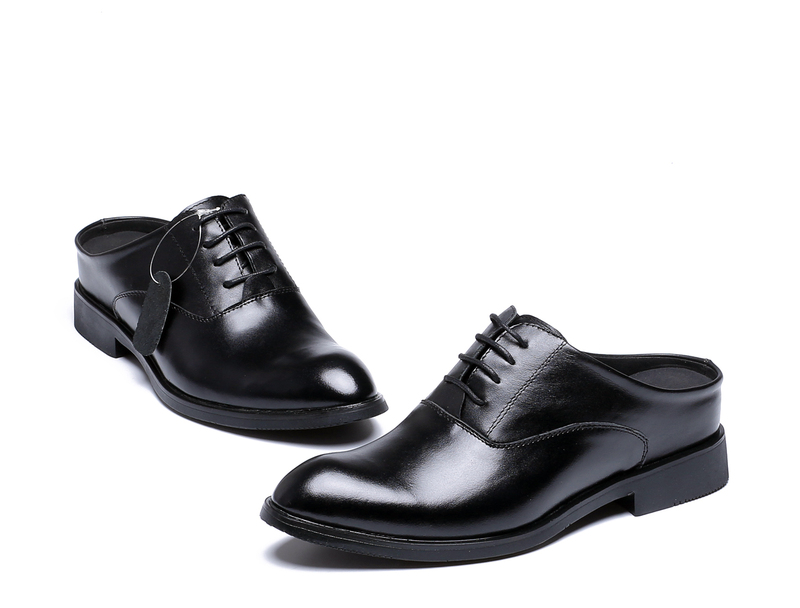 New Genuine Leather Men's Slippers with Hidden Height Increase, Casual Home Men's Leather Shoes, Fitting Room Closed-Toe Men's Shoes 
