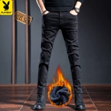Playboy, демисезонные черные флисовые джинсы с начесом, повседневные брюки, в корейском стиле