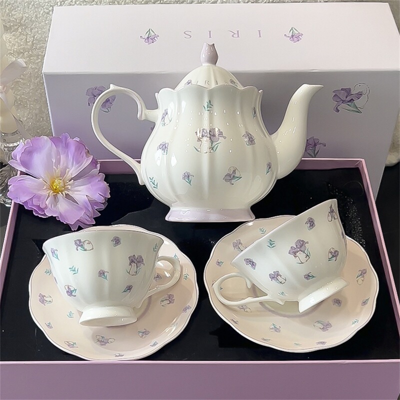 French-Style Rabbit Purple Ceramic Teapot Set Afternoon Tea Cup and Saucer Girls' Birthday Gift Tea Set Gift Box