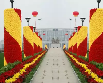 National Day simulation style arch decoration custom Mall hotel square outdoor Opening Ceremony silk flower style decoration