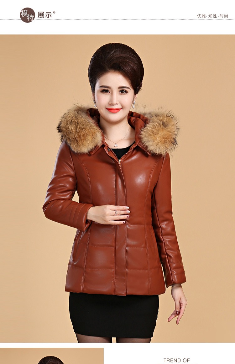 Da trung niên xuống bông pad phụ nữ ngắn phần lớn kích thước lớn Phụ nữ trung niên mặc áo khoác da mùa đông áo da nữ dáng dài