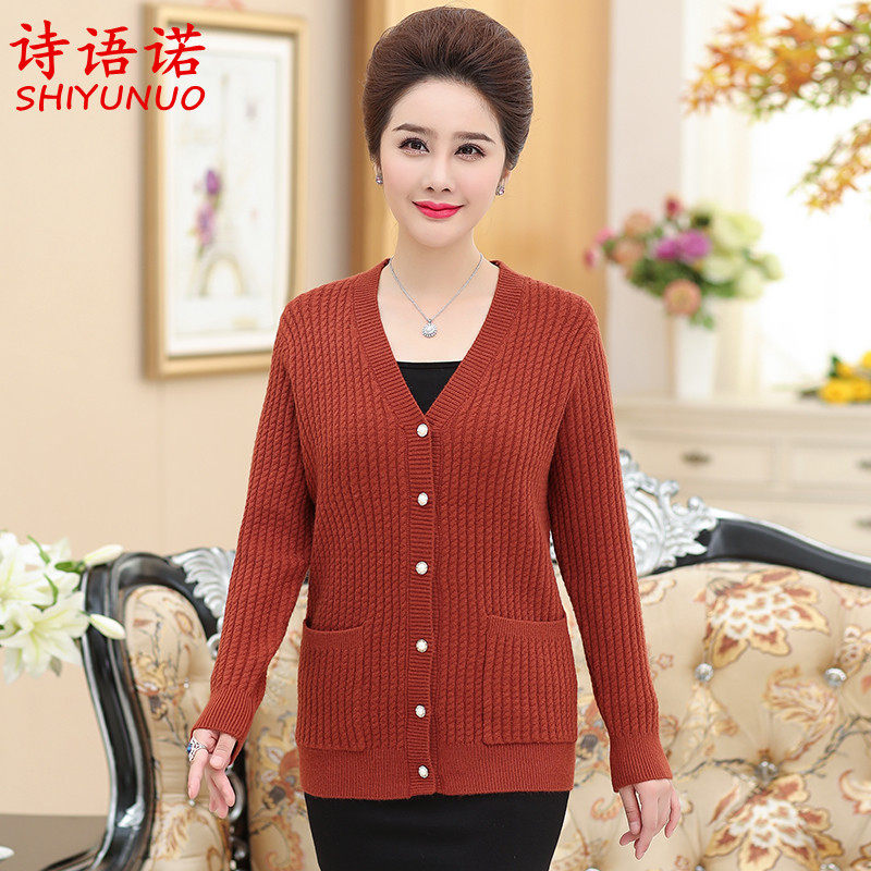 New fall sweater jacket Mom clothes Old age knit cardiovertresses Long sleeves loose large size for undershirt 50-year-old woman