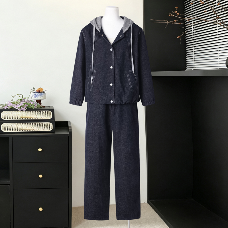 Fashionable Mom's Autumn Hooded Denim Jacket 2026 New Style Middle-Aged Women's Trendy Age-Reducing Casual Two-Piece Set Fashionable Mom's Autumn Hooded Denim Jacket 2026 New Style Middle-Aged Women's Trendy Age-Reducing Casual Two-Piece Set