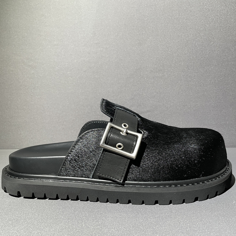 European Style Black Horsehair Men's Thick-Soled Loafers Trendy ins Super Popular Designer Slip-On Half-Mules Closed-Toe Shoes Trendy European Style Black Horsehair Men's Thick-Soled Loafers Trendy ins Super Popular Designer Slip-On Half-Mules Closed-Toe Shoes Trendy