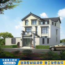 Three three two-storey semi-Chinese rural room self-design drawings of a full set of construction drawings new Chinese style villa design drawings