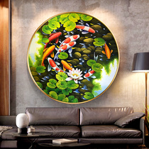 New Chinese porch decorative painting hand-painted oil painting living room corridor aisle restaurant bedroom round hanging painting auspicious nine fish