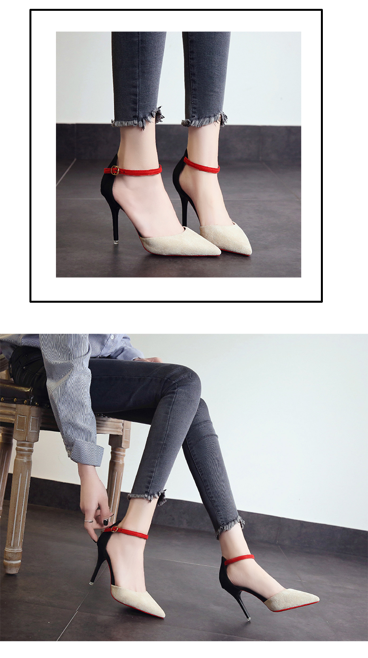 New side air cao gót nữ sandal khóa từ của cô gái với giày cao gót nhọn màu gợi cảm phù hợp với giày nữ rỗng dép lv chính hãng