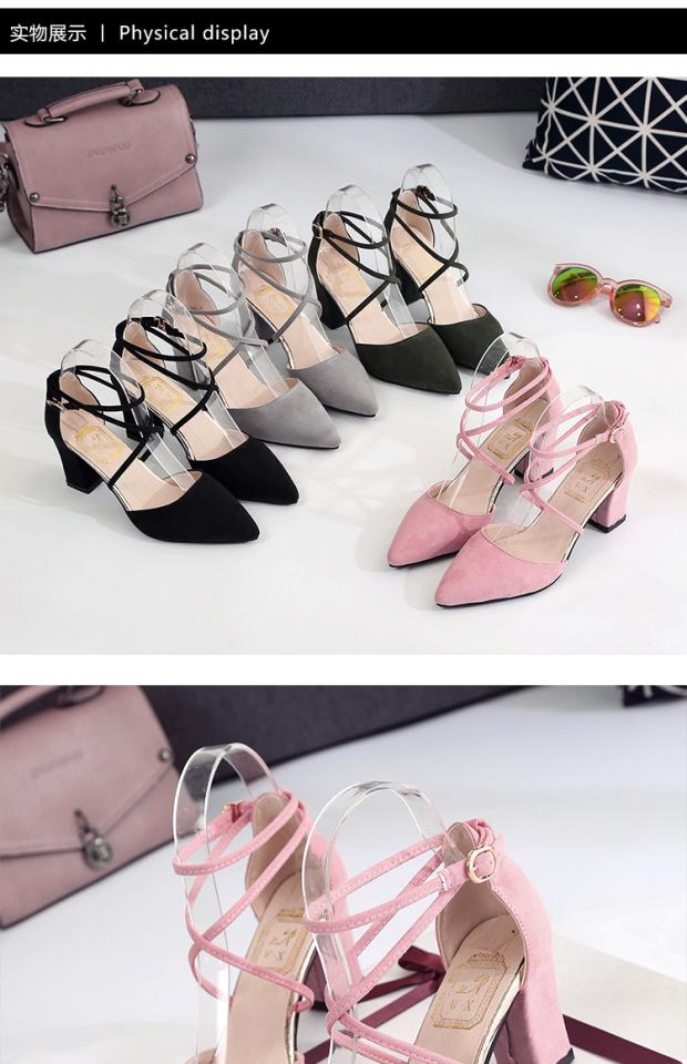 Phiên bản hàn quốc 2018 mới dày với sandal nữ mùa hè mũi nhọn cao gót quai ngang đơn giản gợi cảm miệng nông nữ dép sandal nữ
